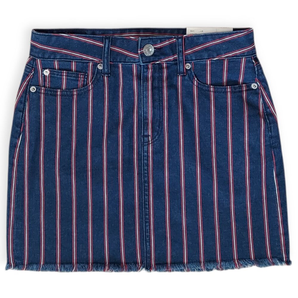 American Eagle Denim Mini Skirt Red/White/Blue Super Stretch HiRise Stripe 4 NWT